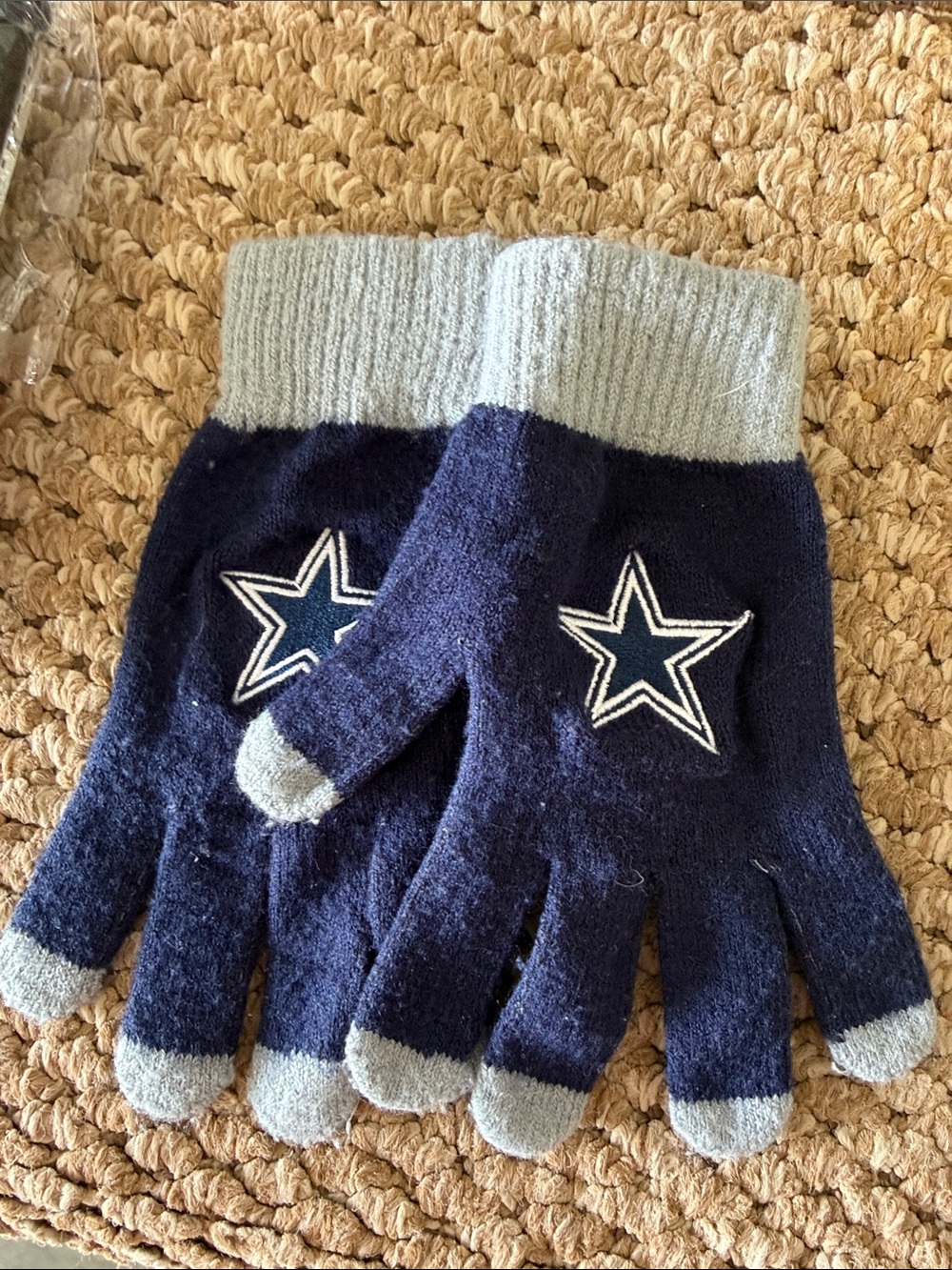 Kids Navy and Gray Star Knit Gloves - Brand Unspecified